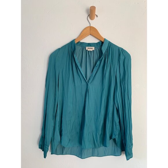 Zadig & Voltaire Women's Tink Satin Simple V-Neck Filament Blouse Sz XS - Picture 2 of 7